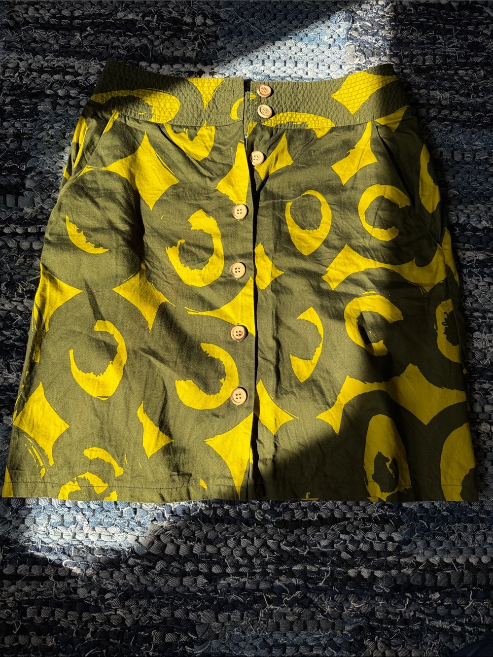 BOGO Marimekko for Anthropologie Olive and Lime Green Abstract Print Mini Skirt - Picture 3 of 7